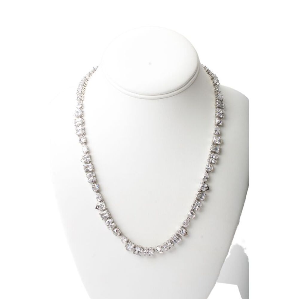 Fallon Womens Silver Tone Mixed Cut Crystal Tennis Necklace 20"
